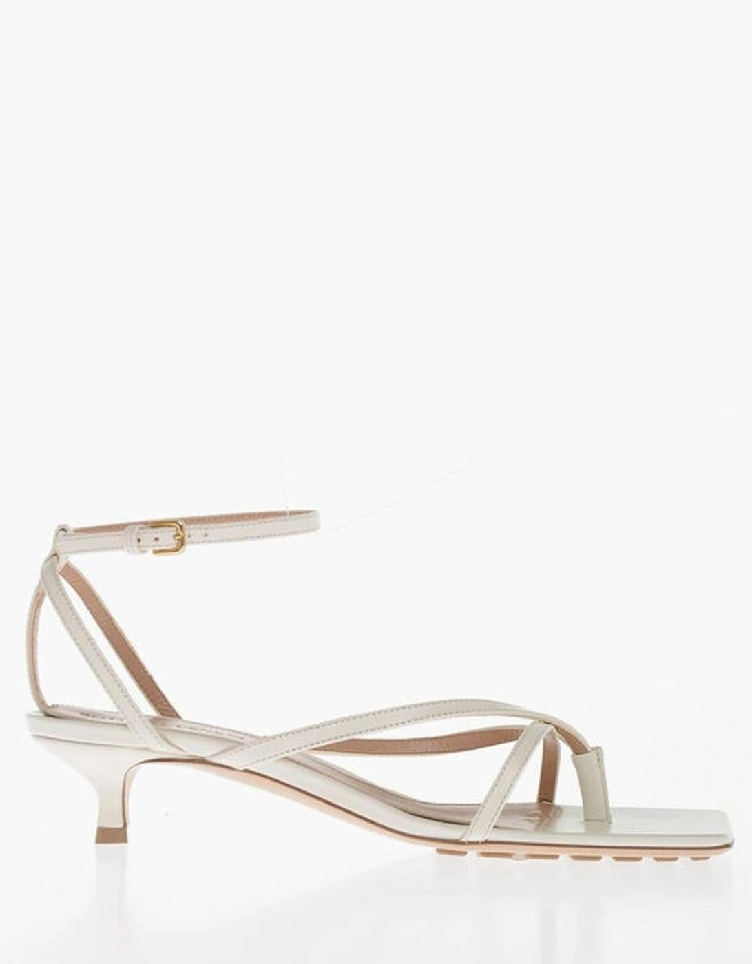 Covered Leather Heels with Buckle Fastening Women - White Sandals