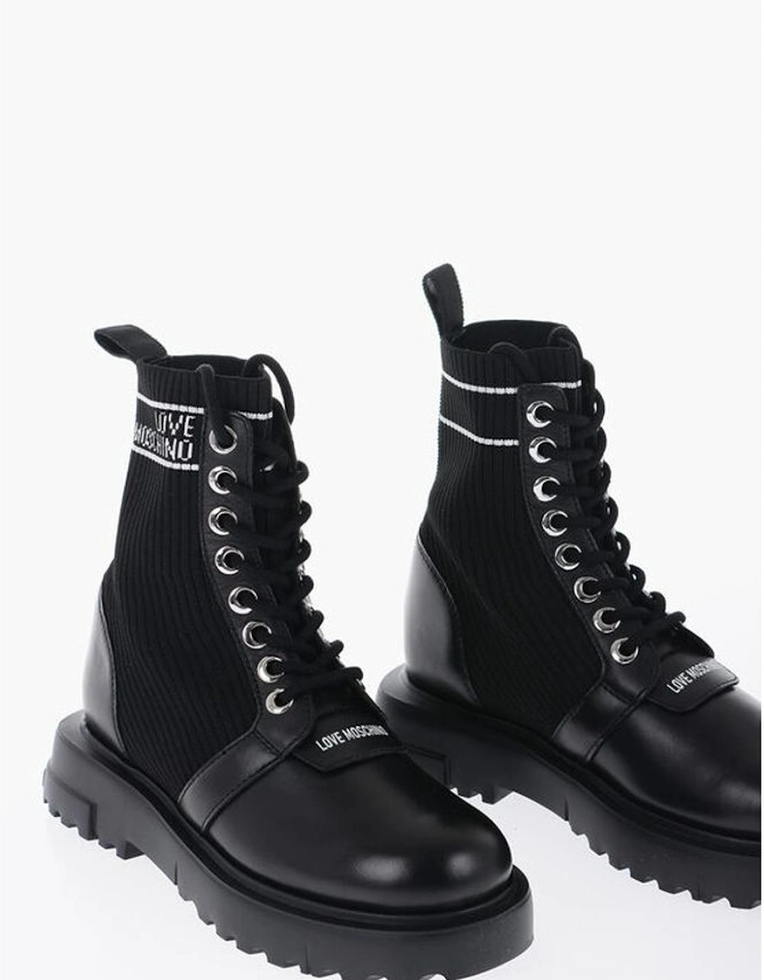 Lace-Up Leather Sneakers with Rubber Sole Women - Black Boots, 5 of 4