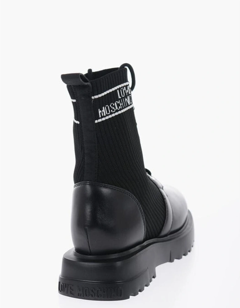 Lace-Up Leather Sneakers with Rubber Sole Women - Black Boots