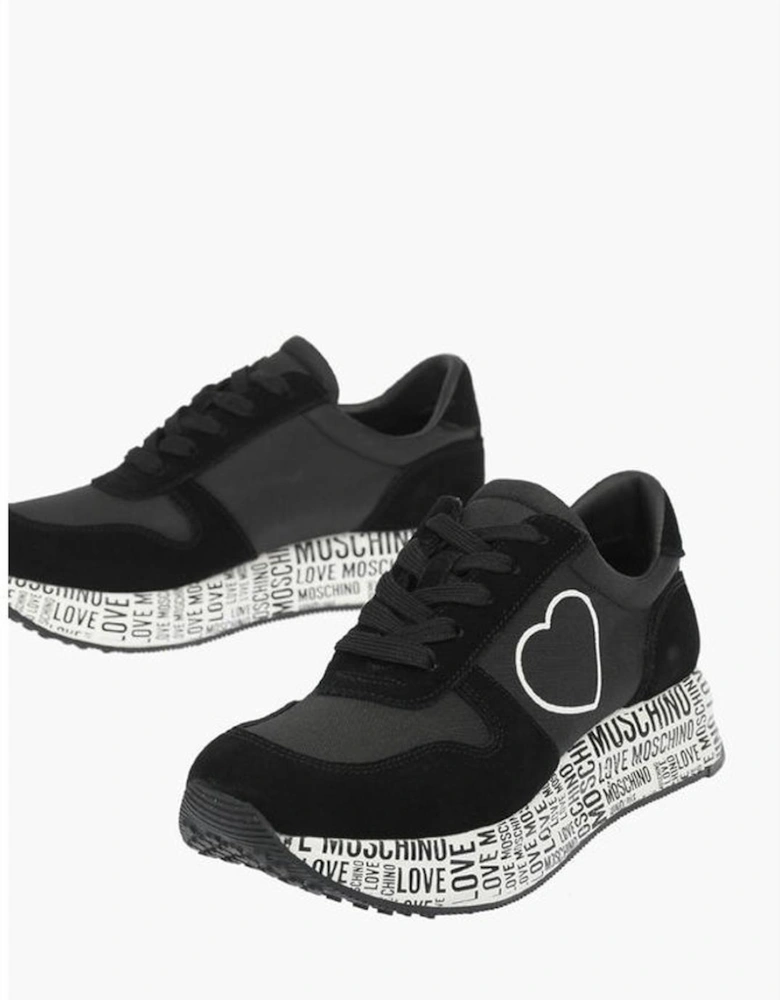 Lace-Up Suede Canvas Sneakers with Logo Print Women - Black