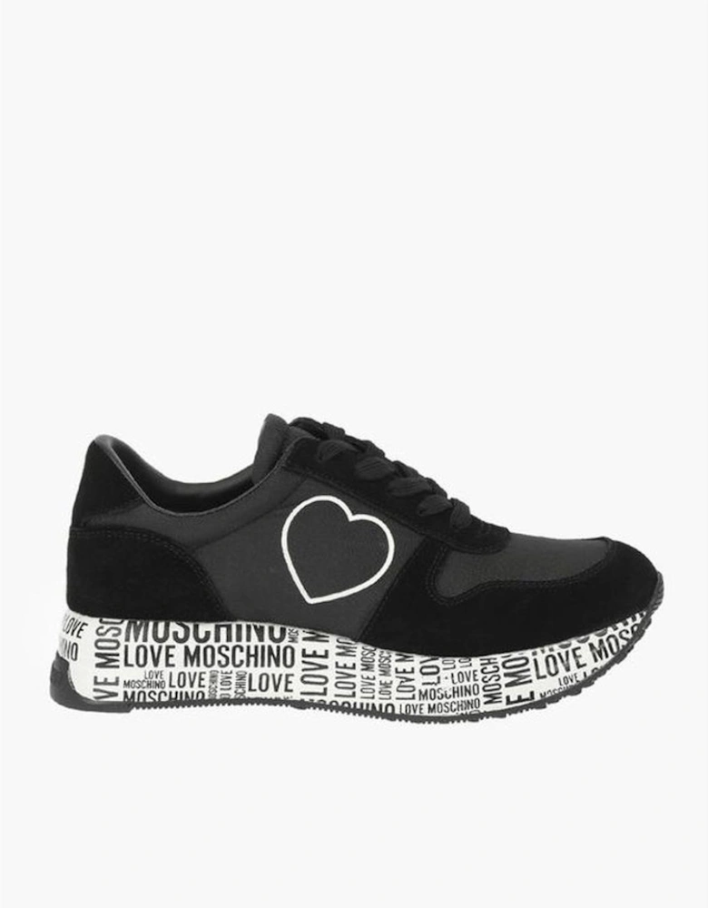 Lace-Up Suede Canvas Sneakers with Logo Print Women - Black