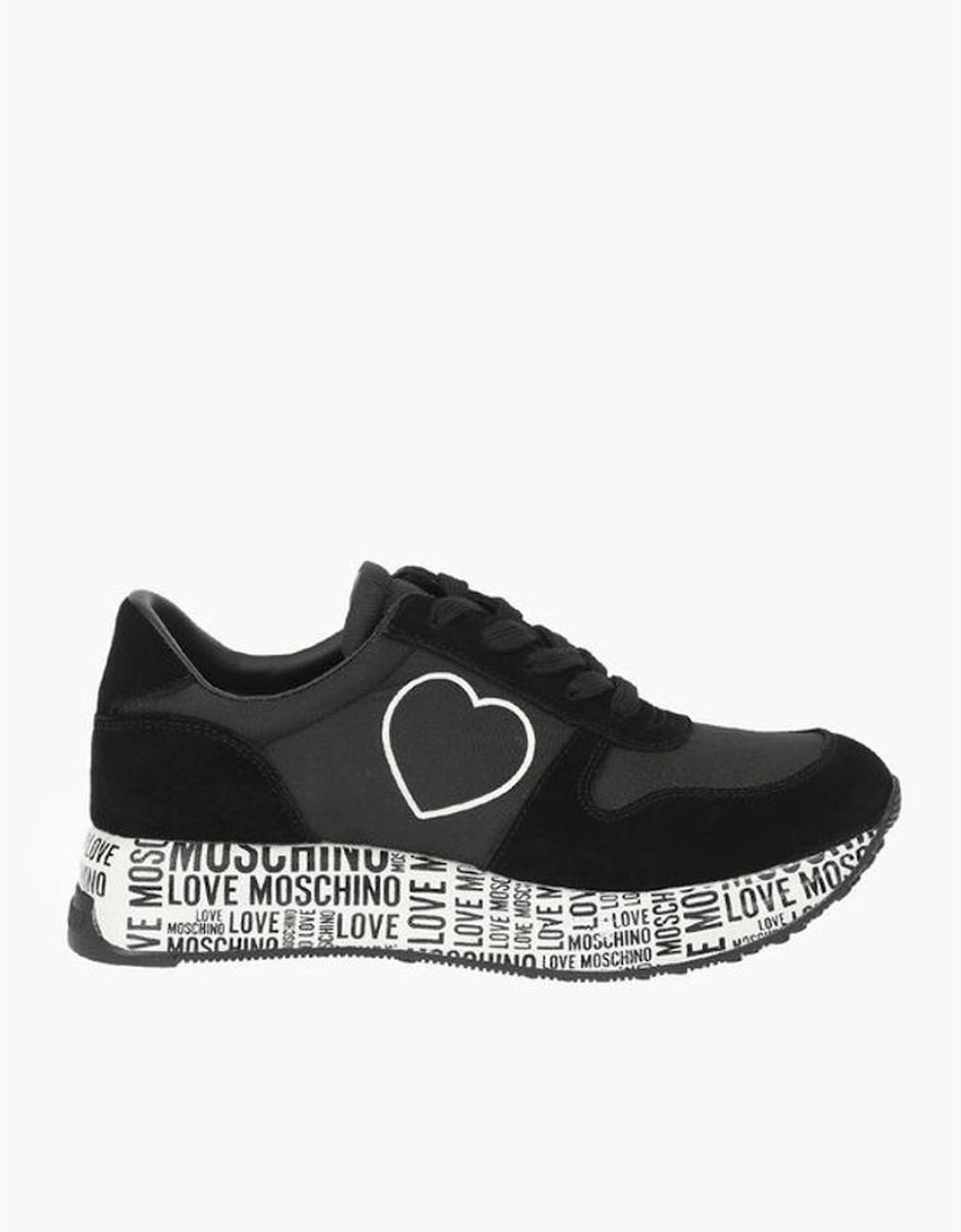 Lace-Up Suede Canvas Sneakers with Logo Print Women - Black