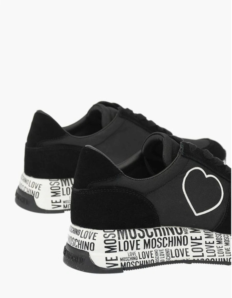 Lace-Up Suede Canvas Sneakers with Logo Print Women - Black