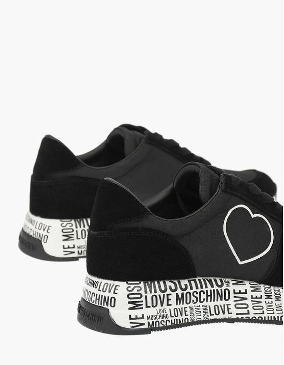Lace-Up Suede Canvas Sneakers with Logo Print Women - Black