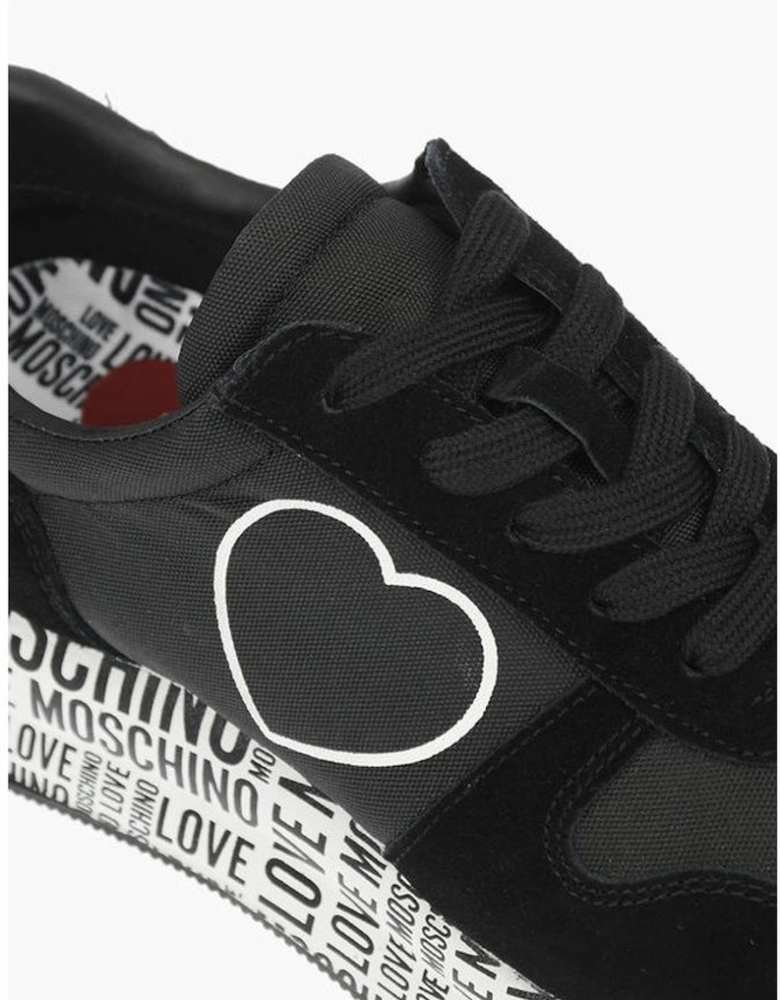 Lace-Up Suede Canvas Sneakers with Logo Print Women - Black