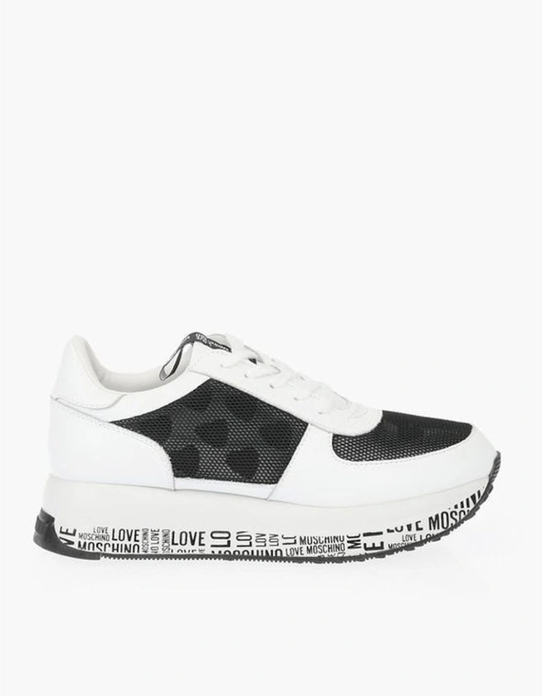 Lace-up Rubber Sole Round Toe Sneakers Women - Black And White