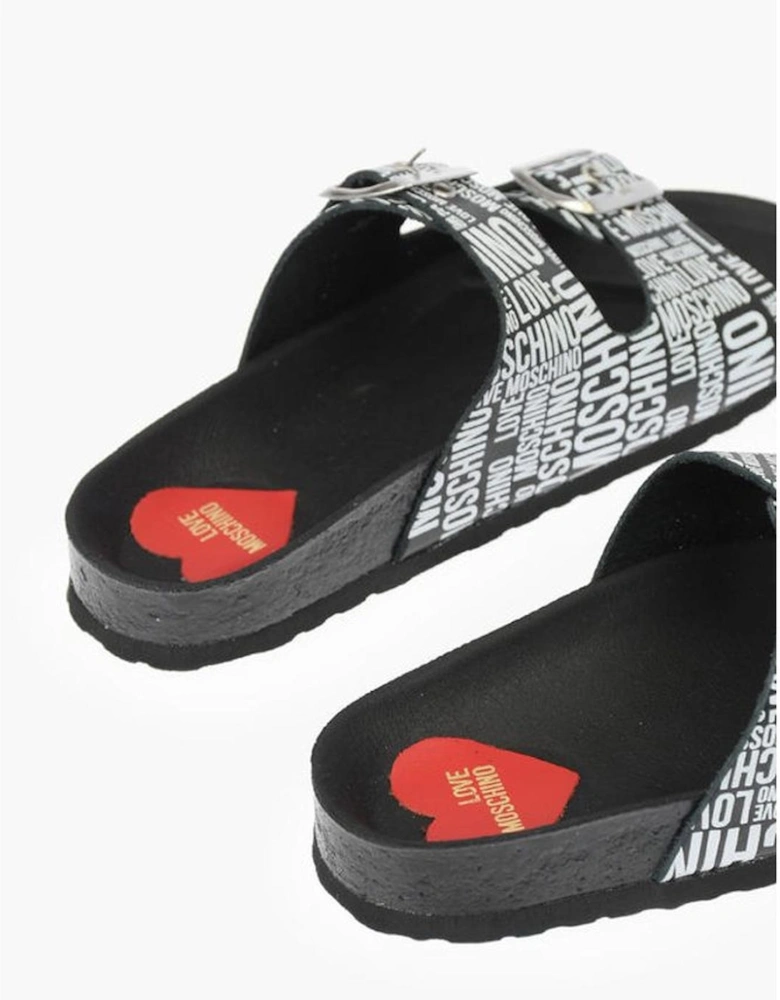 Leather Buckle Sandals with Rubber Sole Women - Black And White
