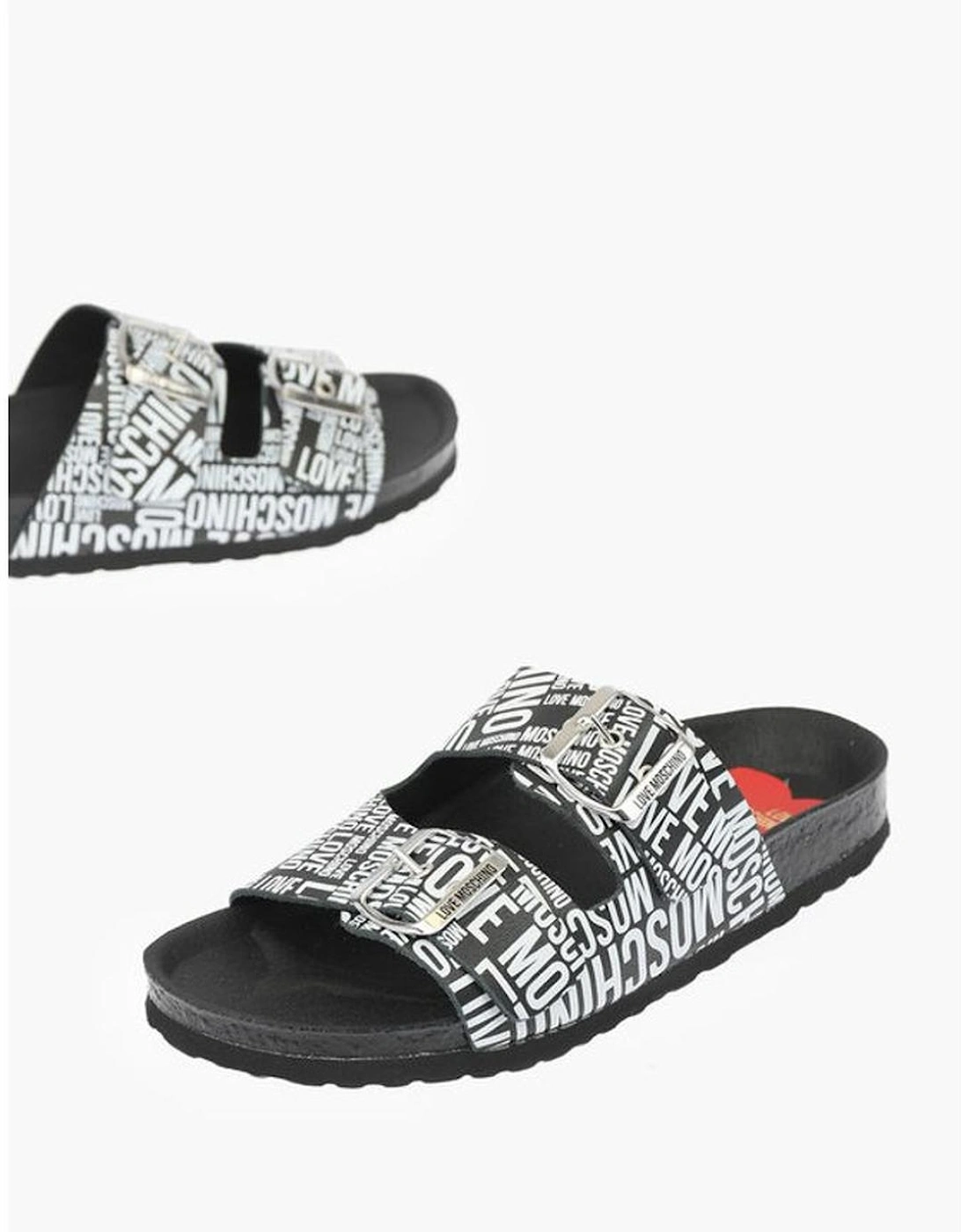 Leather Buckle Sandals with Rubber Sole Women - Black And White, 6 of 5