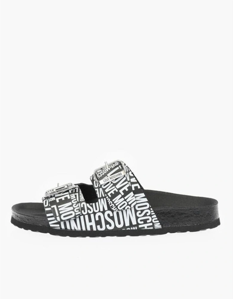 Leather Buckle Sandals with Rubber Sole Women - Black And White