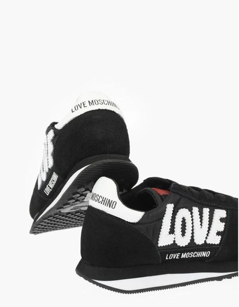 Logo Embroidery Lace-up Canvas Suede Sneakers Women - Black