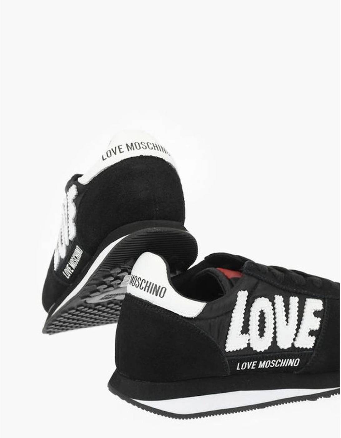 Logo Embroidery Lace-up Canvas Suede Sneakers Women - Black