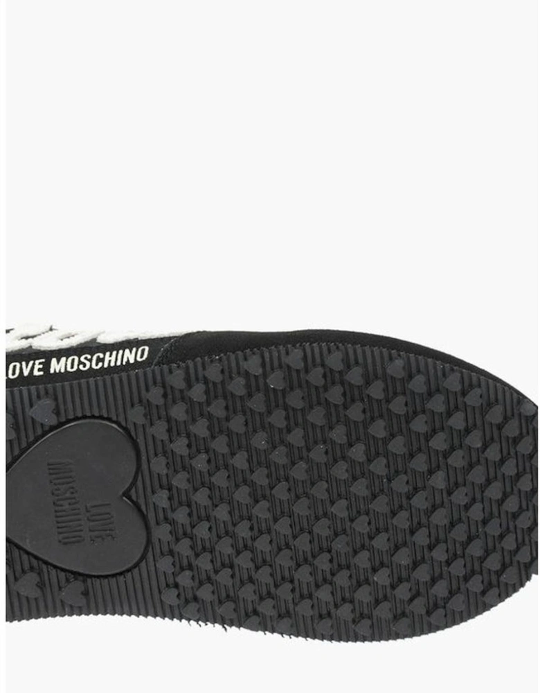 Logo Embroidery Lace-up Canvas Suede Sneakers Women - Black