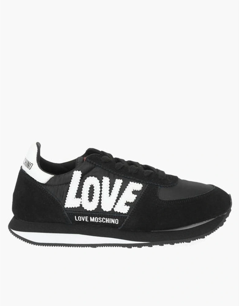 Logo Embroidery Lace-up Canvas Suede Sneakers Women - Black