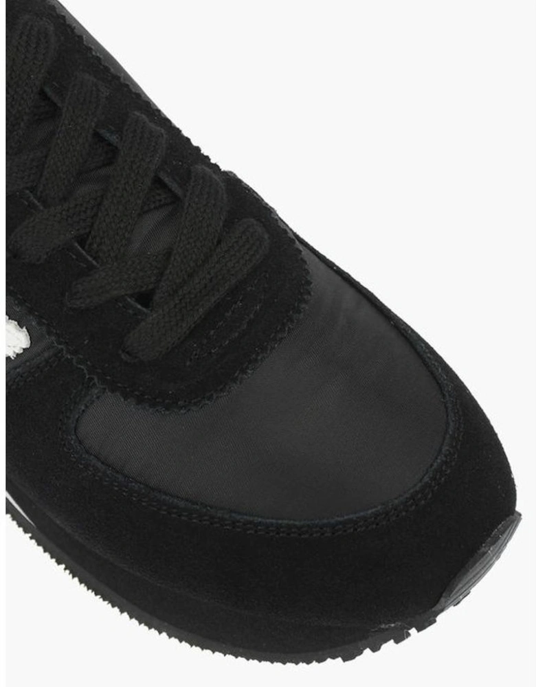 Logo Embroidery Lace-up Canvas Suede Sneakers Women - Black