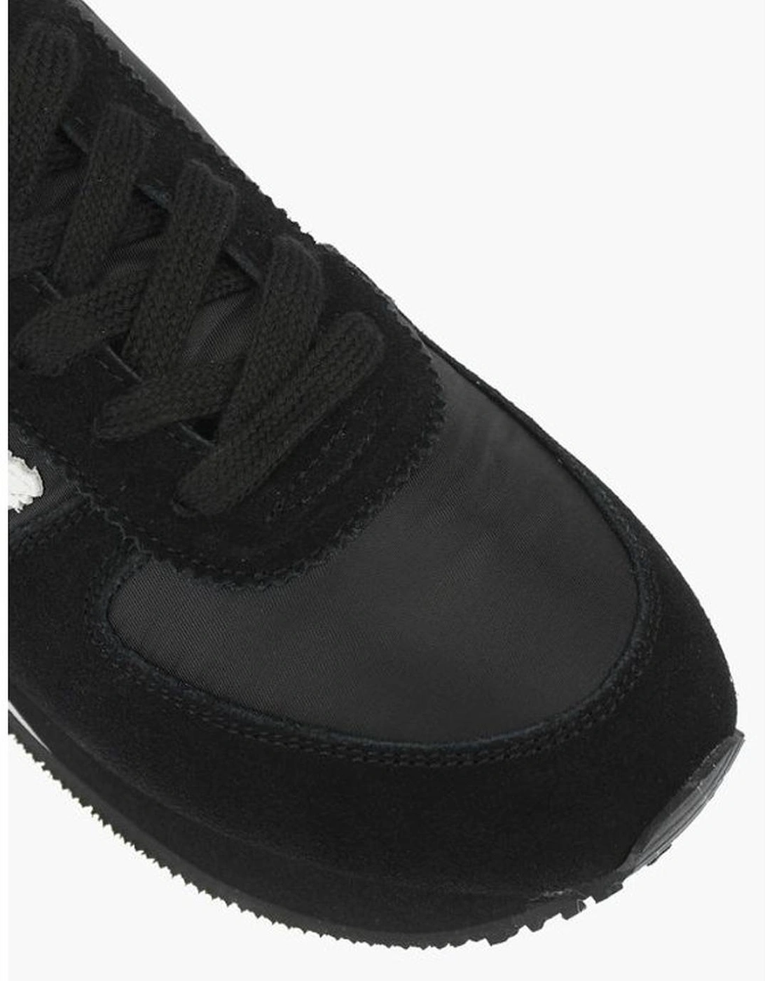 Logo Embroidery Lace-up Canvas Suede Sneakers Women - Black