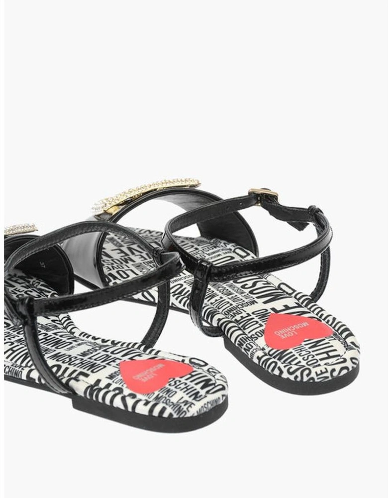 Rhinestone Patent-Leather Ankle Buckle Sandals Women - Black And White