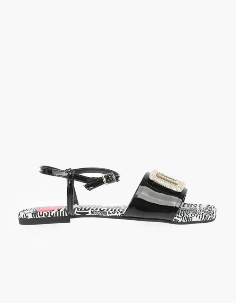 Rhinestone Patent-Leather Ankle Buckle Sandals Women - Black And White