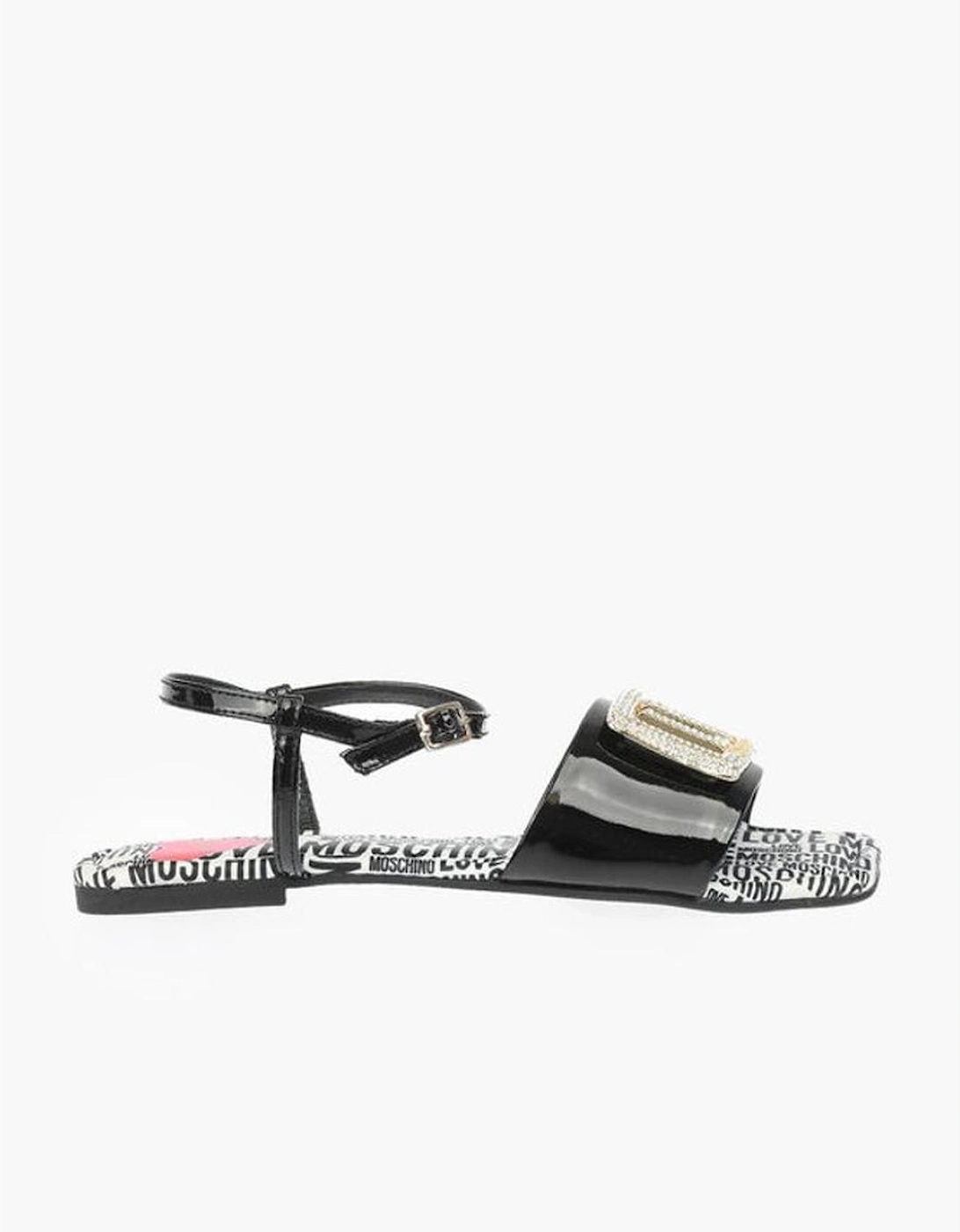 Rhinestone Patent-Leather Ankle Buckle Sandals Women - Black And White