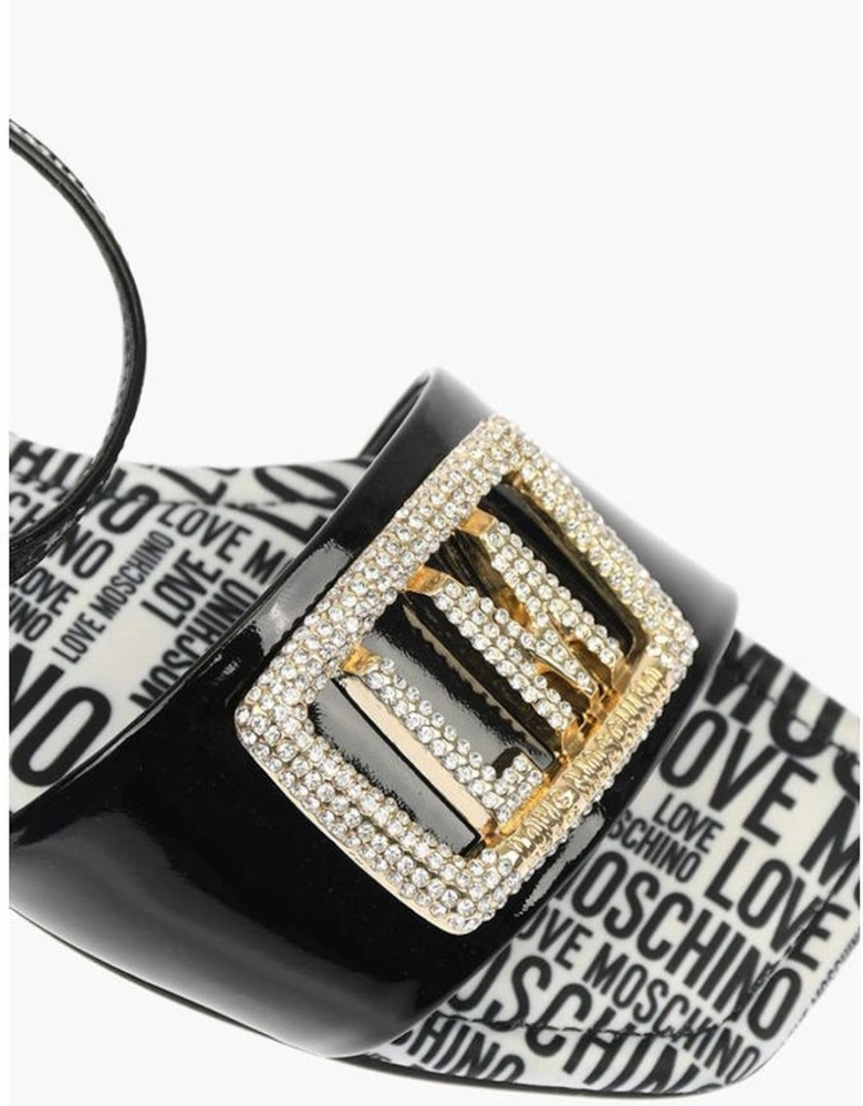 Rhinestone Patent-Leather Ankle Buckle Sandals Women - Black And White