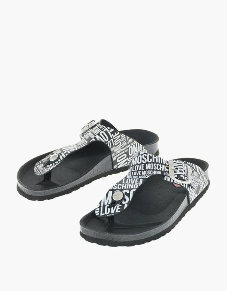 Leather Print Logo Rubber Sole Sneakers Women - Black And White