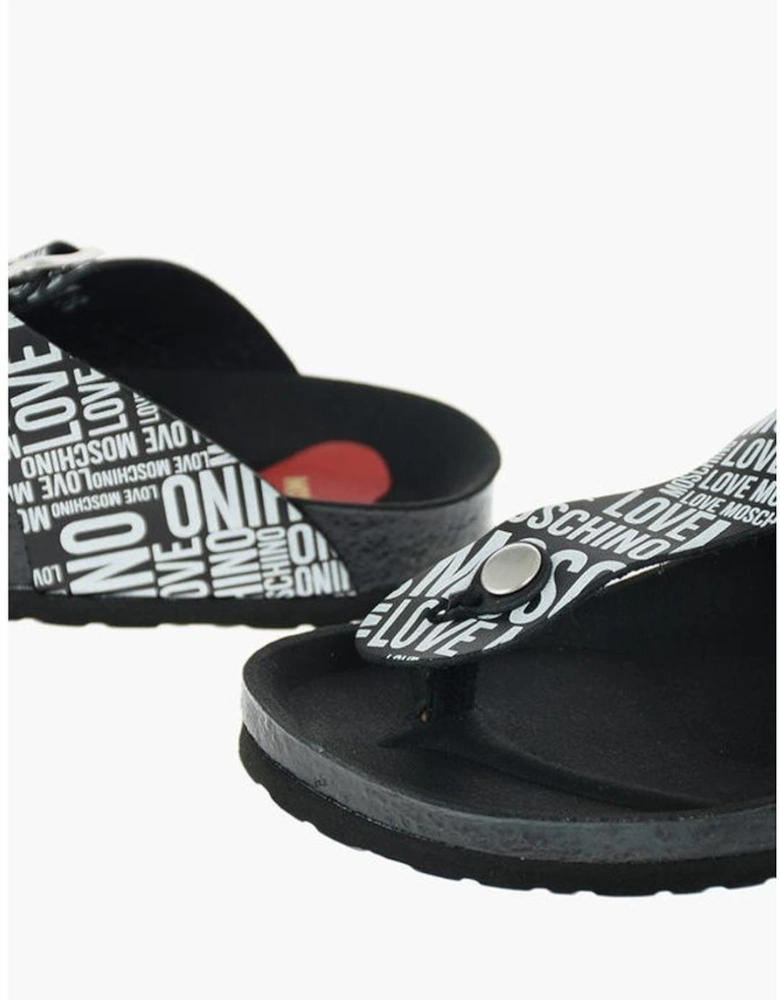 Leather Print Logo Rubber Sole Sneakers Women - Black And White