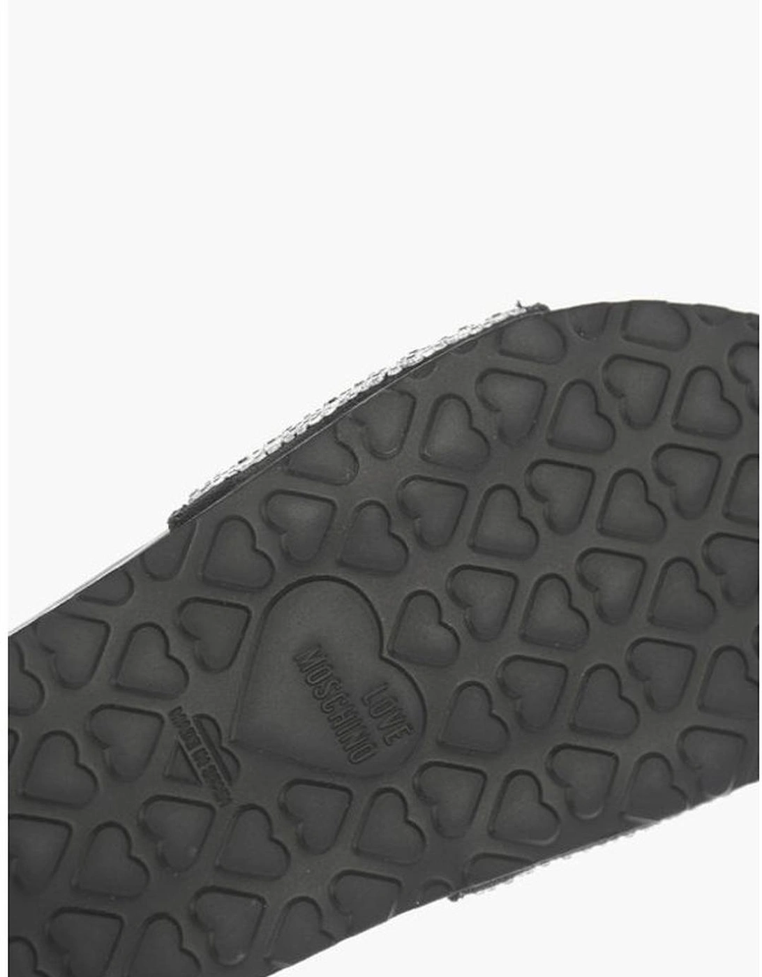 Rhinestone Logo Leather Shoes with Rubber Sole Women - Black Sandals