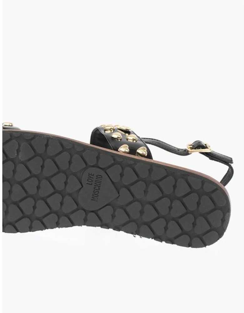 Patent-Leather Studded Buckle Ankle Sandals Women - Black