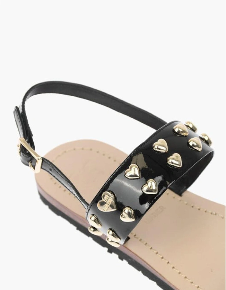 Patent-Leather Studded Buckle Ankle Sandals Women - Black