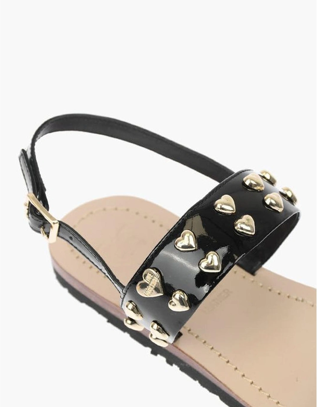 Patent-Leather Studded Buckle Ankle Sandals Women - Black
