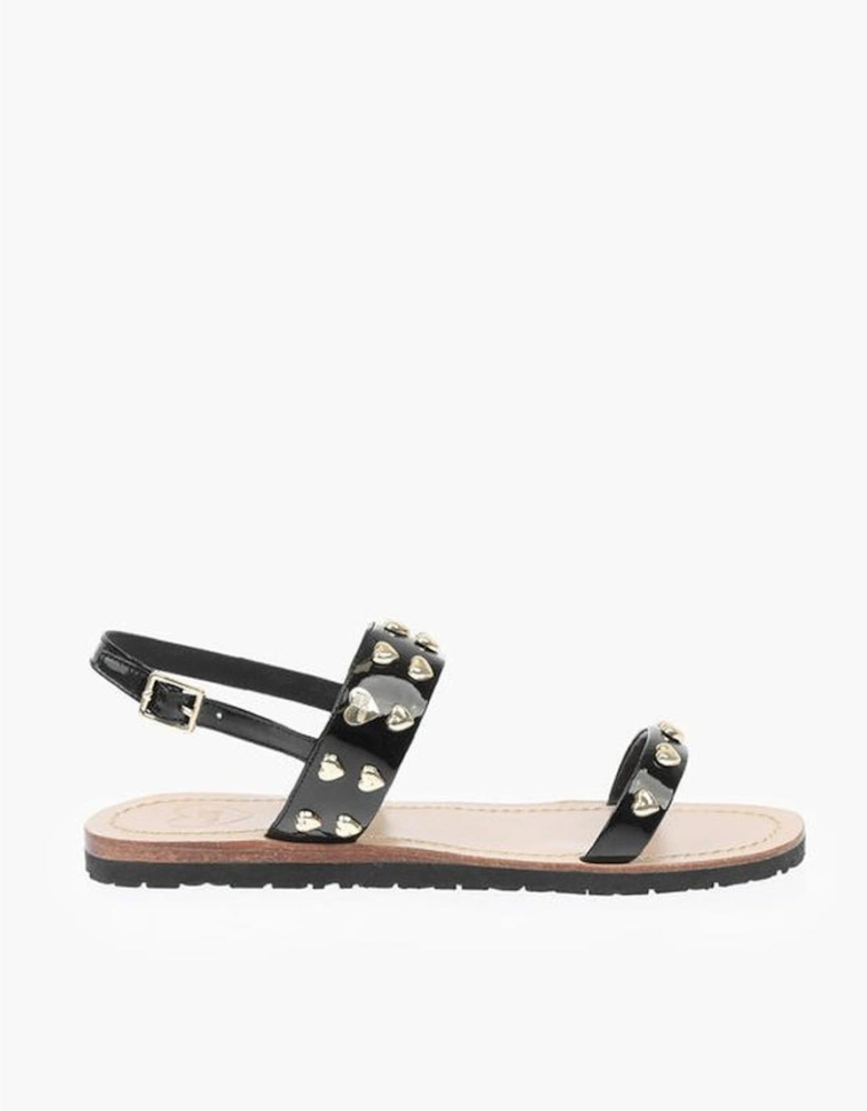 Patent-Leather Studded Buckle Ankle Sandals Women - Black
