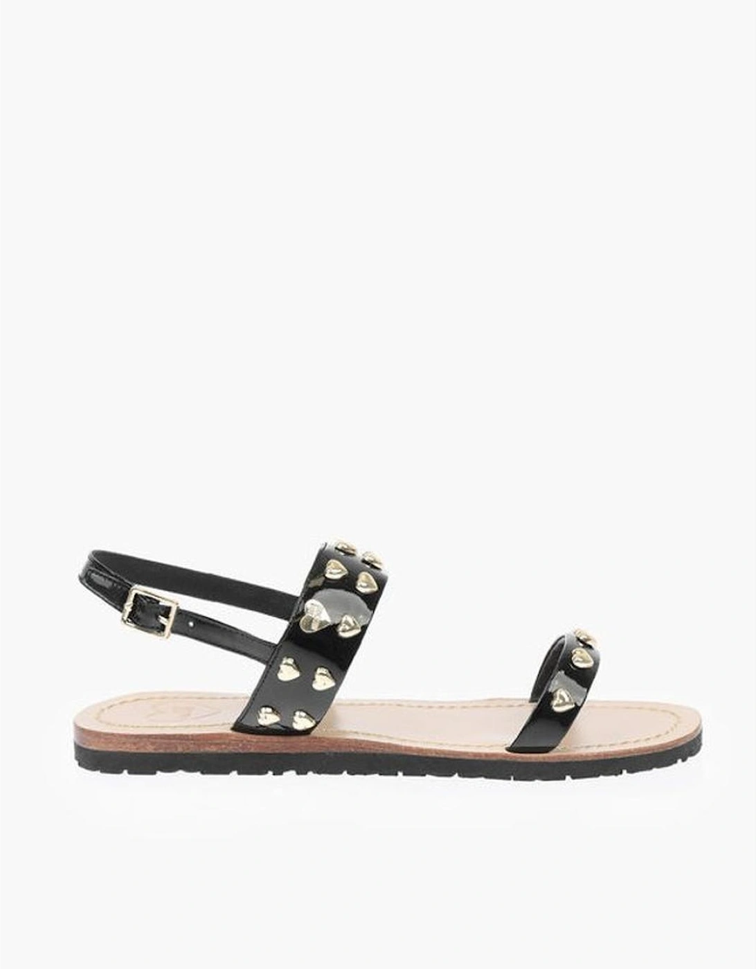 Patent-Leather Studded Buckle Ankle Sandals Women - Black
