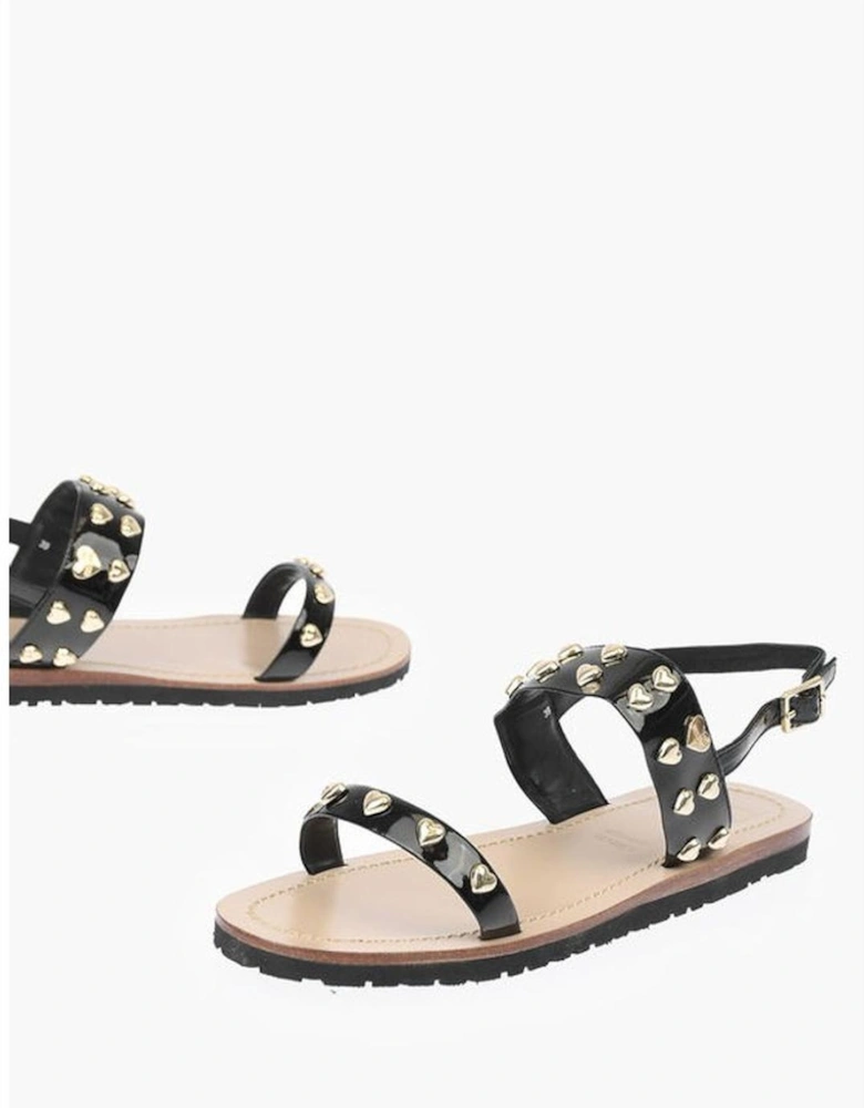 Patent-Leather Studded Buckle Ankle Sandals Women - Black