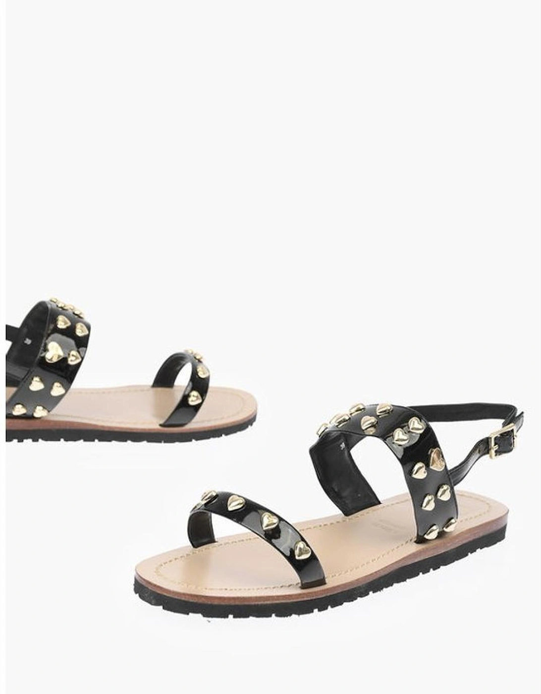 Patent-Leather Studded Buckle Ankle Sandals Women - Black, 6 of 5