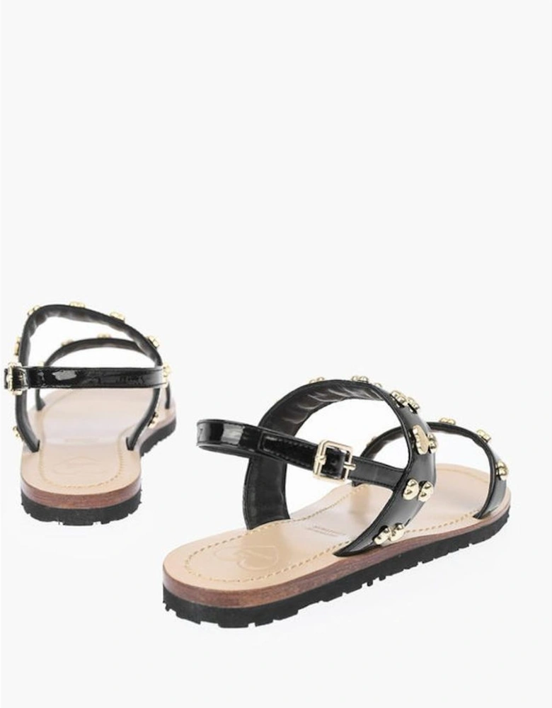 Patent-Leather Studded Buckle Ankle Sandals Women - Black
