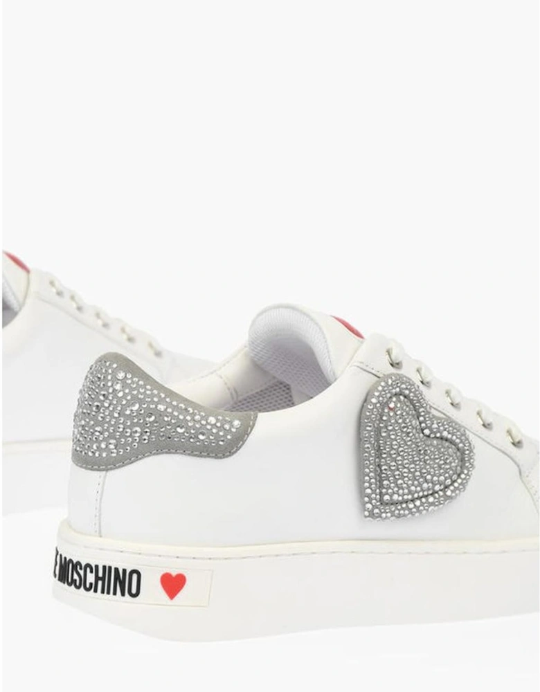 Rhinestone Leather Sneakers with Contrasting Details Women - White