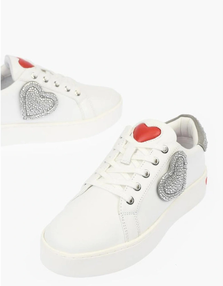 Rhinestone Leather Sneakers with Contrasting Details Women - White