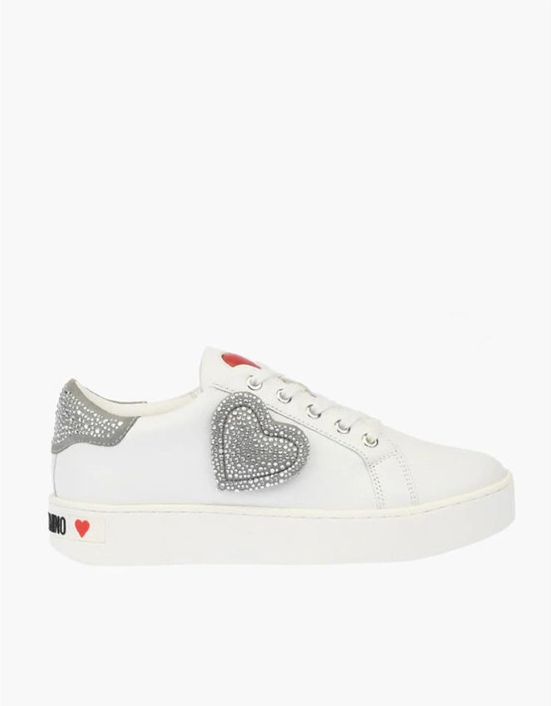Rhinestone Leather Sneakers with Contrasting Details Women - White