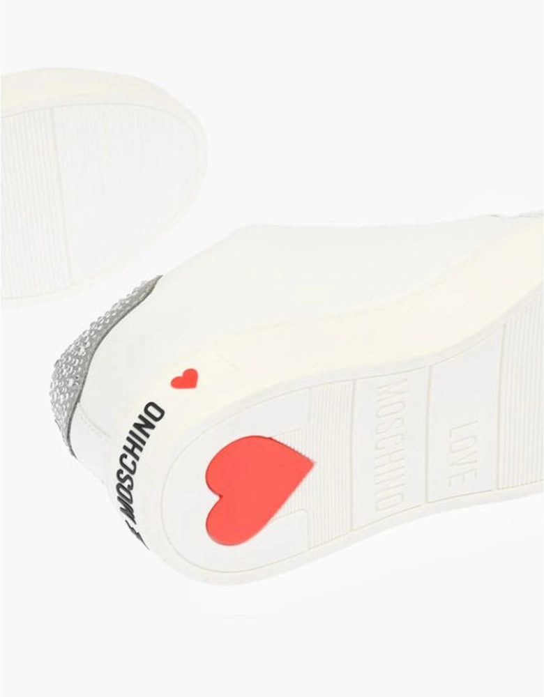 Rhinestone Leather Sneakers with Contrasting Details Women - White