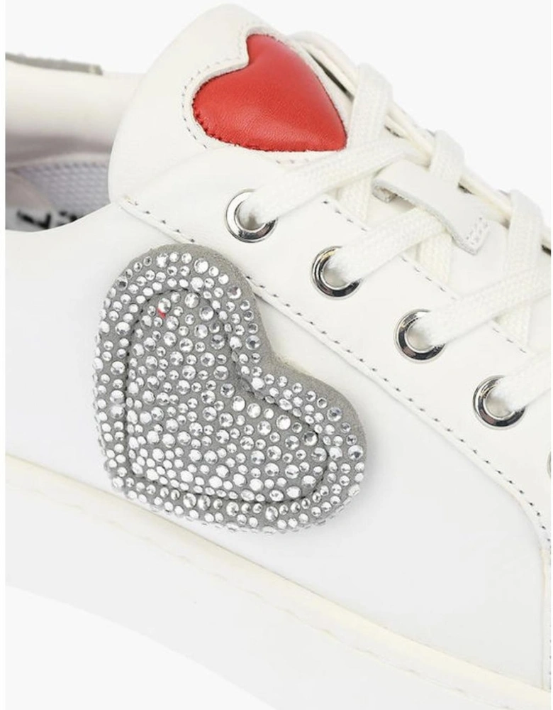 Rhinestone Leather Sneakers with Contrasting Details Women - White