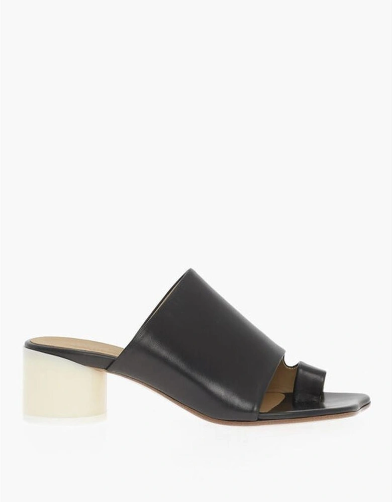 Square Toe Leather Slip-On Heels Women - Black Sandals