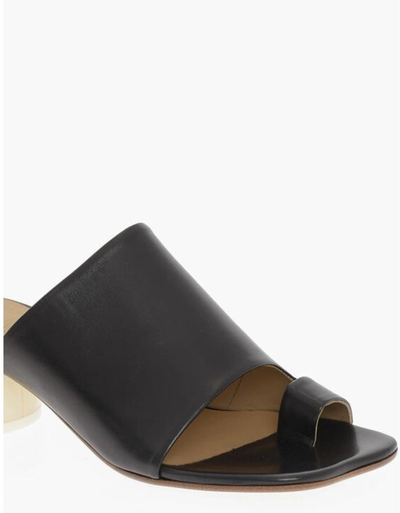 Square Toe Leather Slip-On Heels Women - Black Sandals