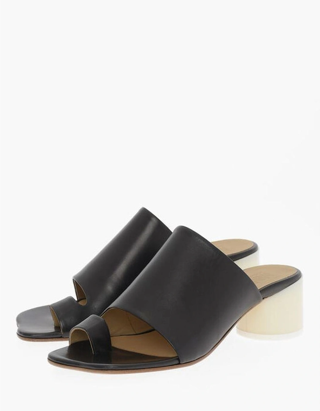 Square Toe Leather Slip-On Heels Women - Black Sandals, 6 of 5