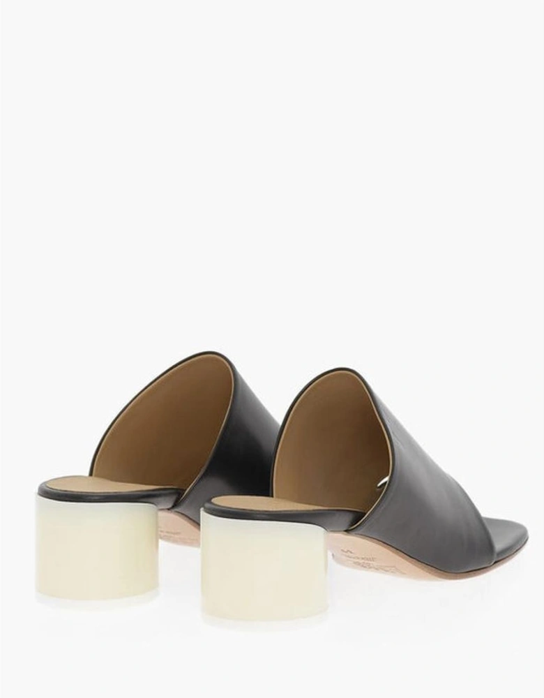 Square Toe Leather Slip-On Heels Women - Black Sandals