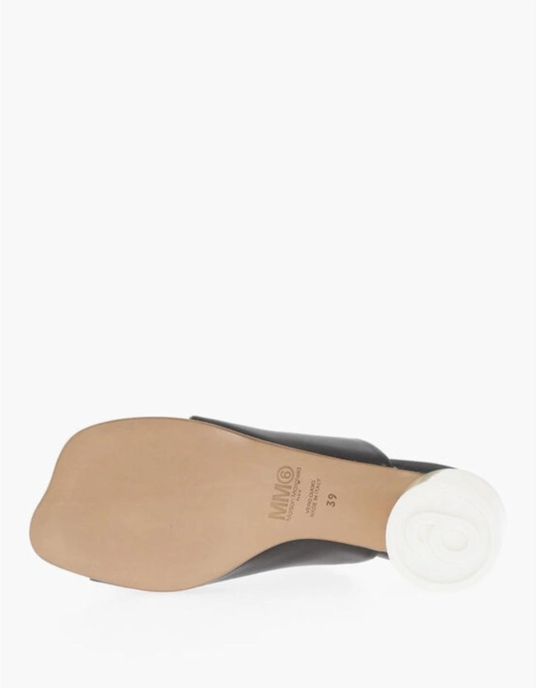 Square Toe Leather Slip-On Heels Women - Black Sandals