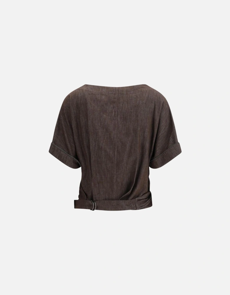 Wallet Blouse with Shiny Jewel Embellishments Women - Brown Shirts