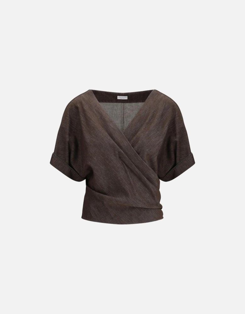 Wallet Blouse with Shiny Jewel Embellishments Women - Brown Shirts