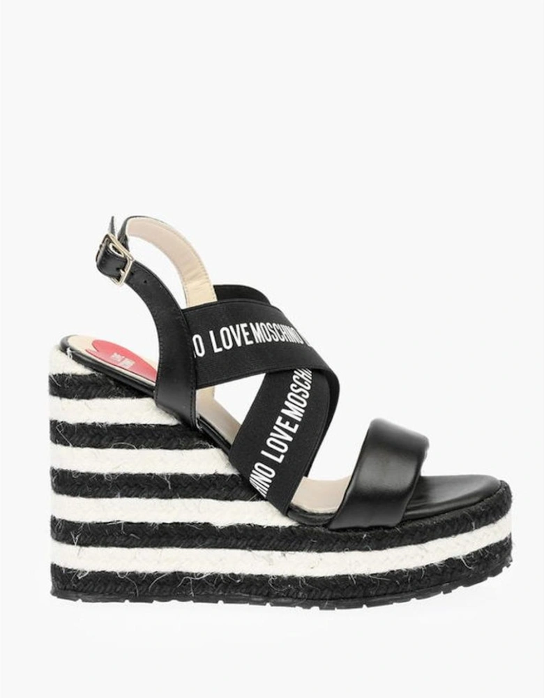 Logo Print Rubber Sole Wedge Platform Sneakers Women - Black And White