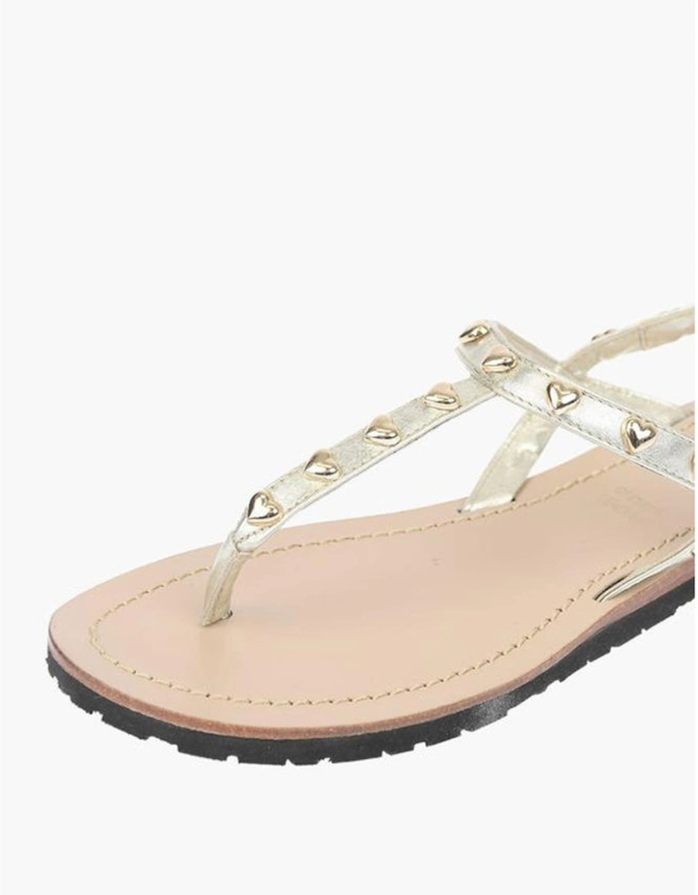 Leather Sandals with Gold Studs and Buckle Women
