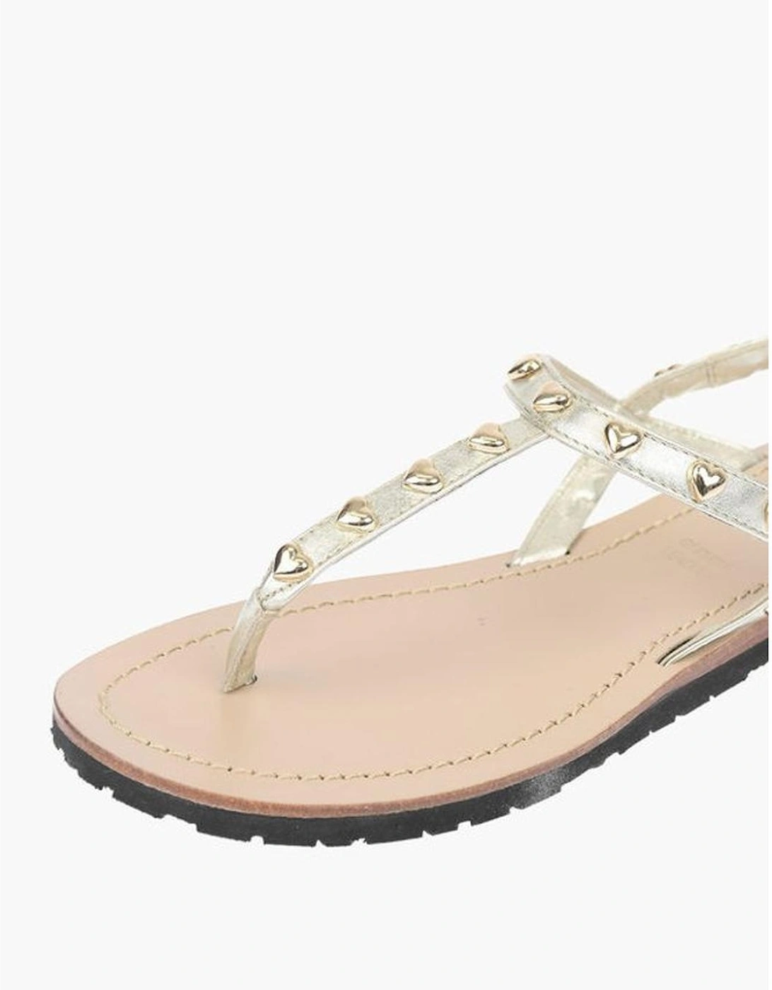Leather Sandals with Gold Studs and Buckle Women