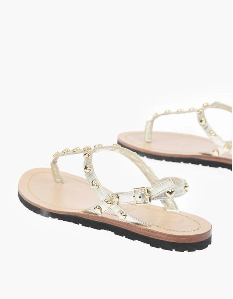Leather Sandals with Gold Studs and Buckle Women